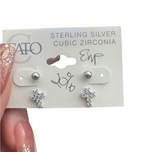 2/$30 Cato Sterling Silver Cross Earrings with Cubic Zirconia
